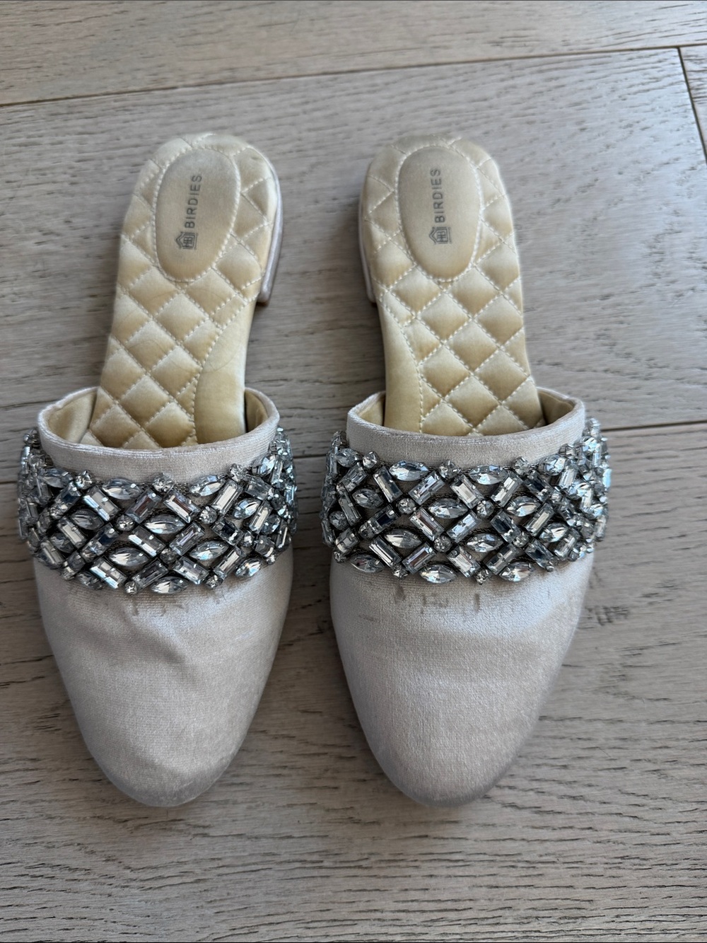 Birdies Champagne Jeweled Slip-On Mules